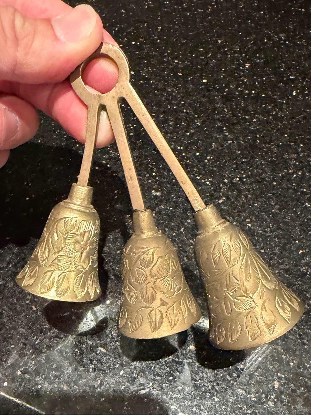 Mid-century brass camel bells hanging “Bells of Sarna" India